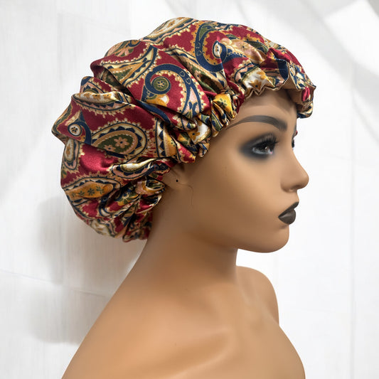 Adjustable Double-Layered Reversible Satin Silk Bonnet Cap – Premium Hair Protection Sleep Cap