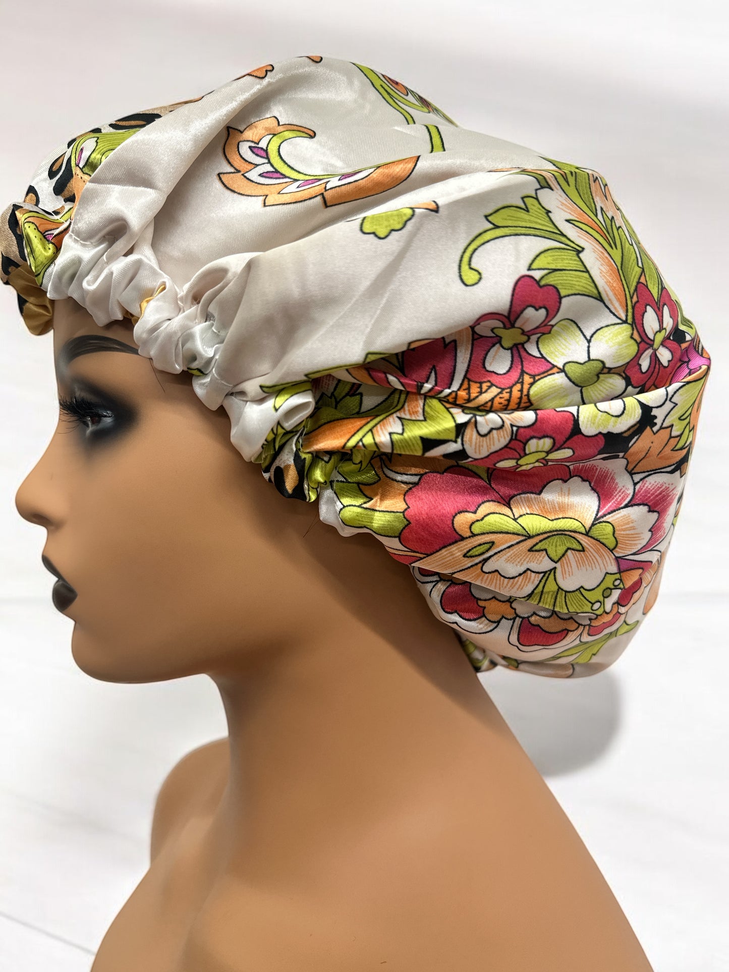 Adjustable Double-Layered Reversible Satin Silk Bonnet Cap – Premium Hair Protection Sleep Cap