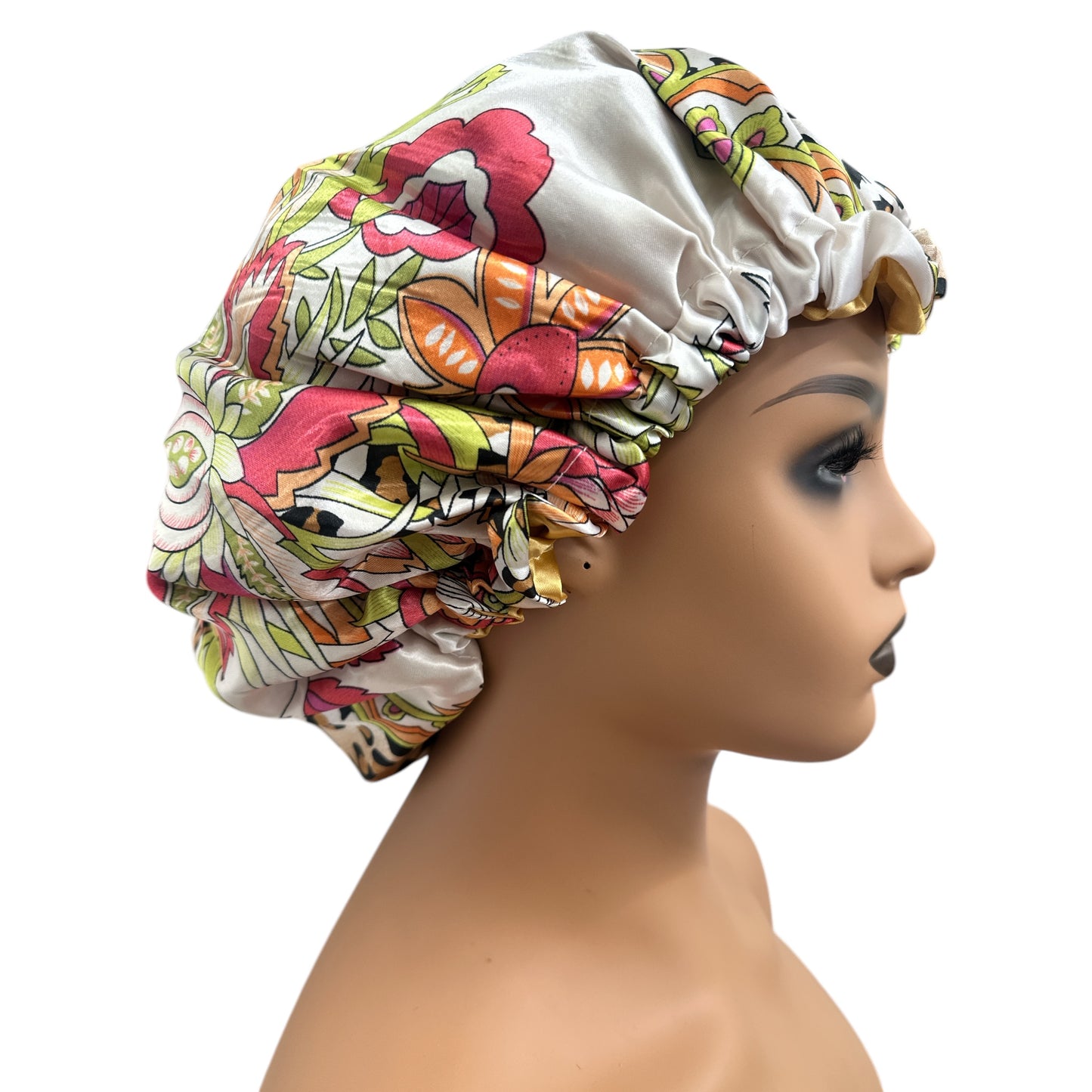 Adjustable Double-Layered Reversible Satin Silk Bonnet Cap – Premium Hair Protection Sleep Cap