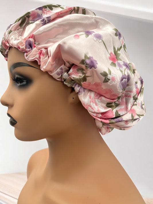 Adjustable Double-Layered Reversible Satin Silk Bonnet Cap – Premium Hair Protection Sleep Cap