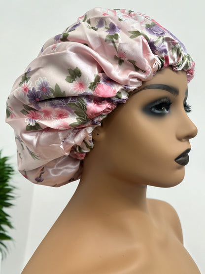 Adjustable Double-Layered Reversible Satin Silk Bonnet Cap – Premium Hair Protection Sleep Cap