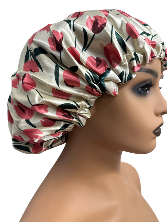 Adjustable Double-Layered Reversible Satin Silk Bonnet Cap – Premium Hair Protection Sleep Cap