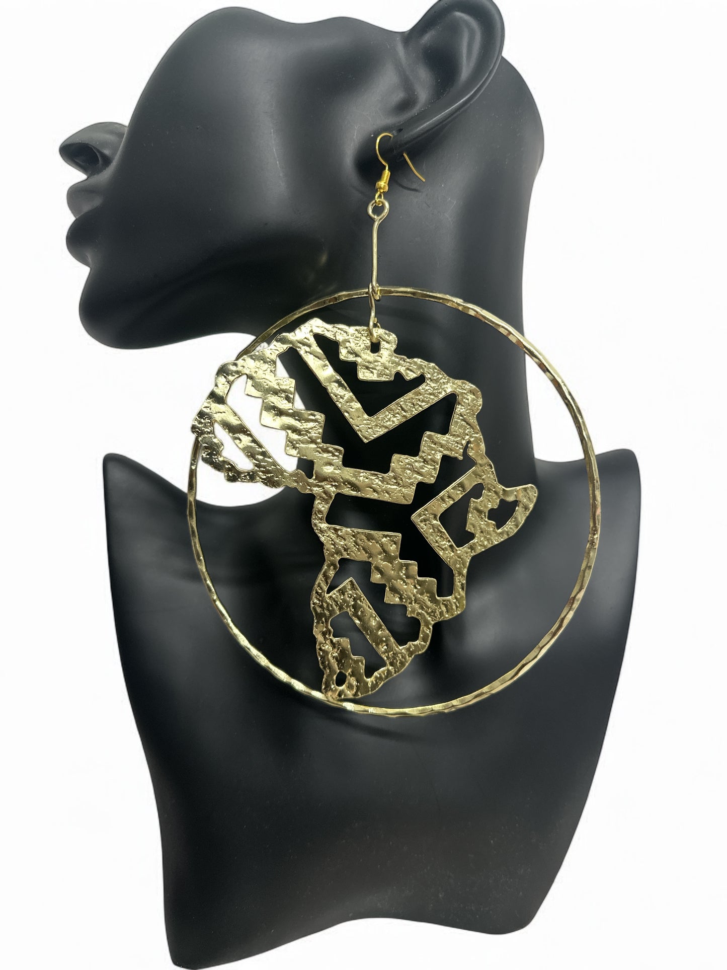 Handcrafted Oversized African Map Statement Brass Earrings – Bold & Unique Design