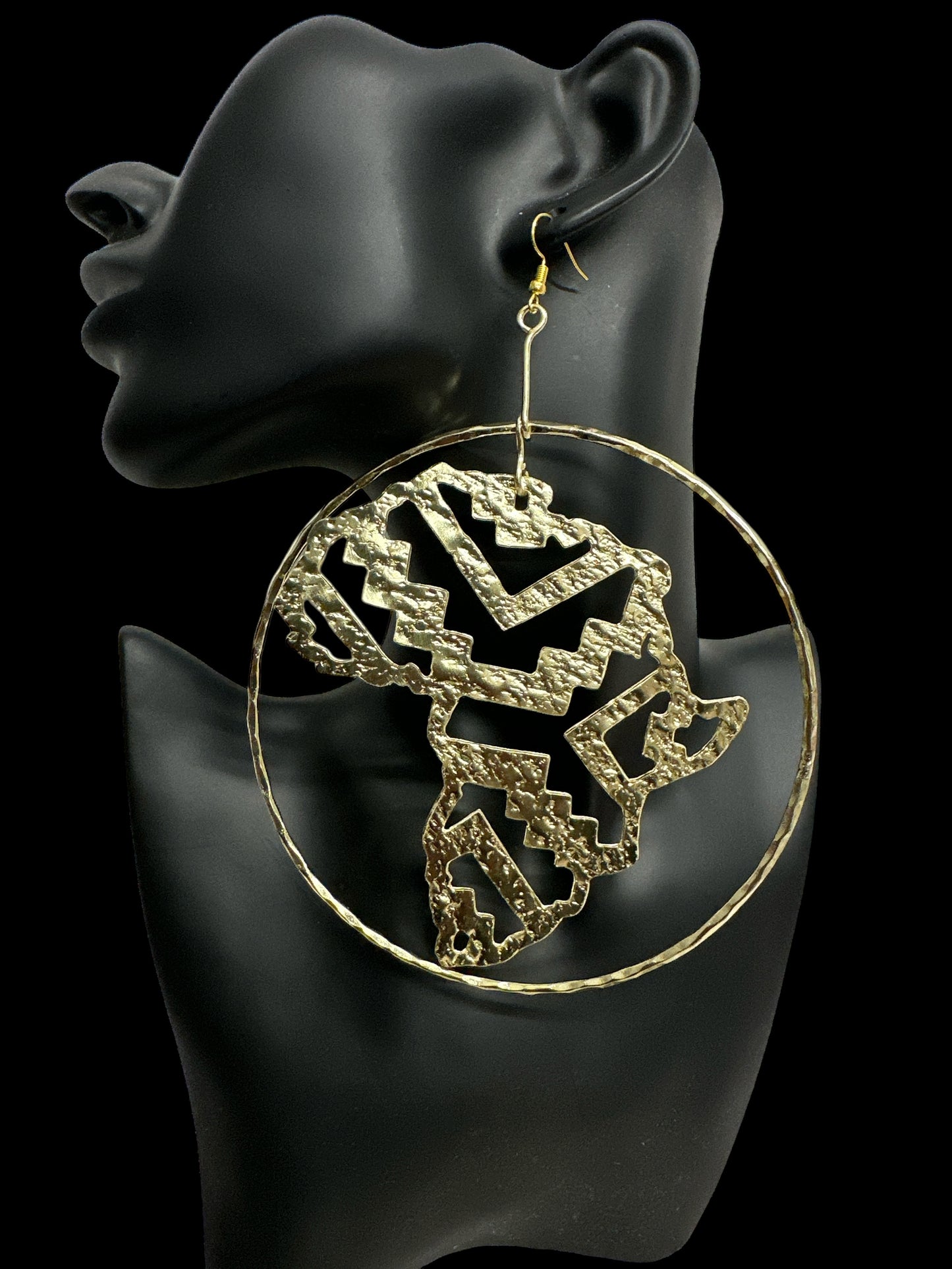 Handcrafted Oversized African Map Statement Brass Earrings – Bold & Unique Design