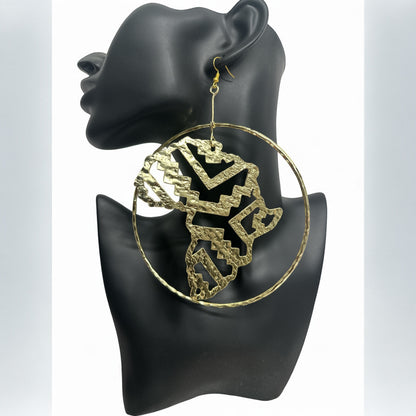 Handcrafted Oversized African Map Statement Brass Earrings – Bold & Unique Design