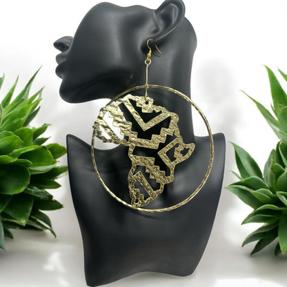 Handcrafted Oversized African Map Statement Brass Earrings – Bold & Unique Design