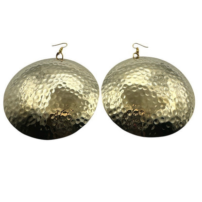 Handcrafted Oversized Hammered Brass Dangle Earrings – Bold & Elegant Statement Jewellery