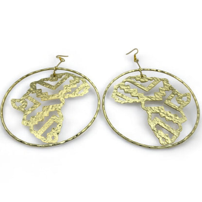 Handcrafted Oversized African Map Statement Brass Earrings – Bold & Unique Design