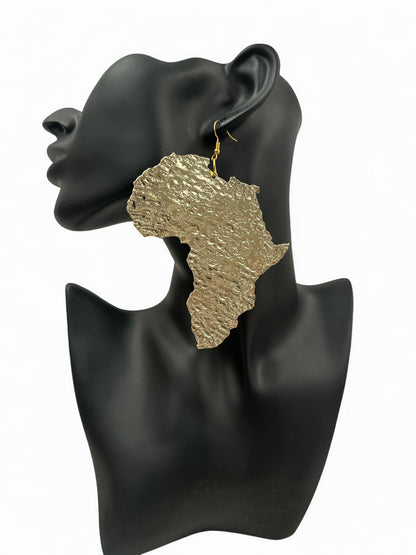 Oversized African Map Brass Dangle Earrings (Gold & Silver)