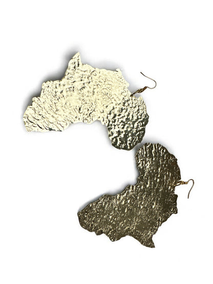 Oversized African Map Brass Dangle Earrings (Gold & Silver)