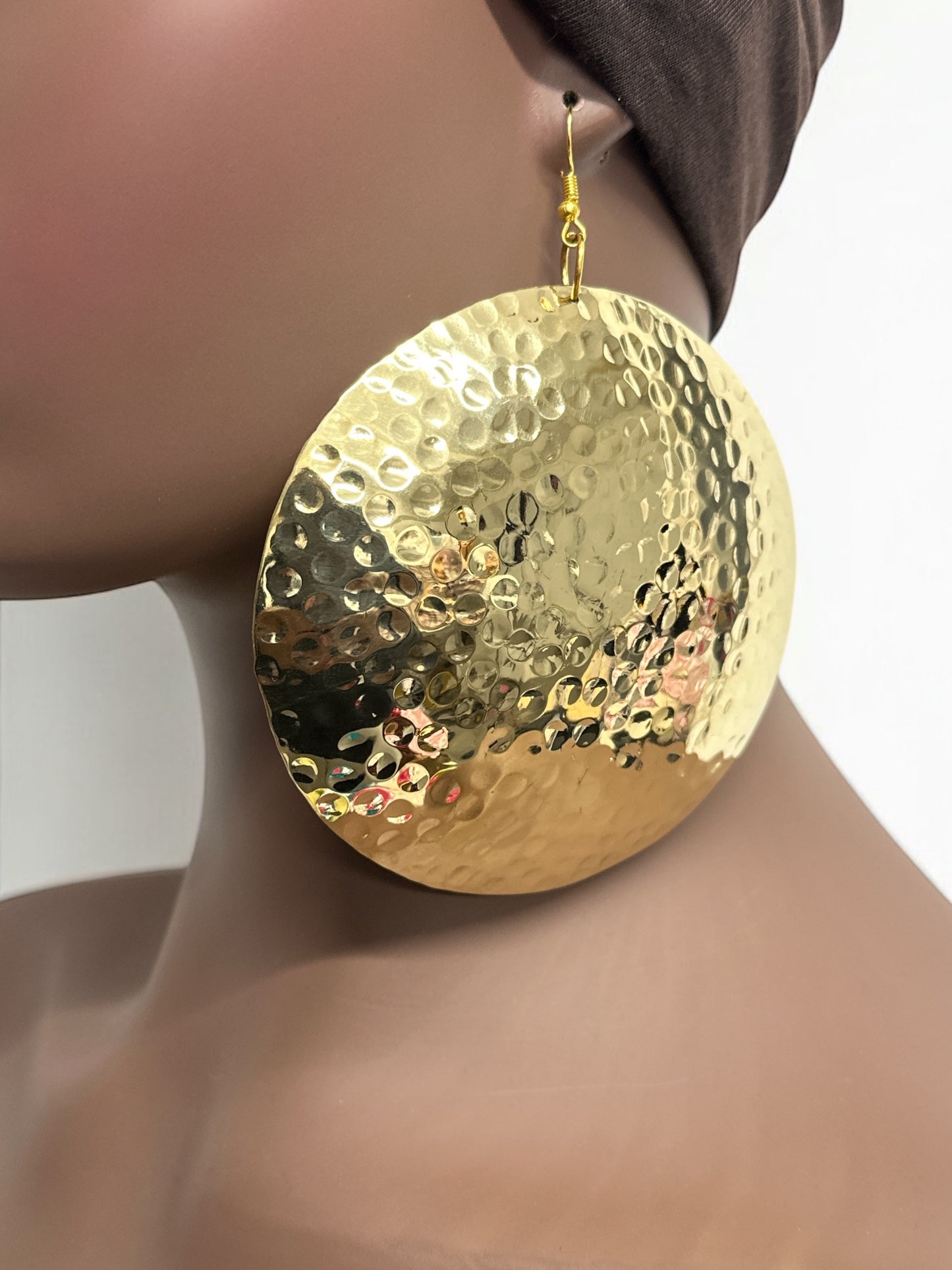 Handcrafted Oversized Hammered Brass Dangle Earrings – Bold & Elegant Statement Jewellery