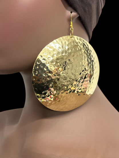 Handcrafted Oversized Hammered Brass Dangle Earrings – Bold & Elegant Statement Jewellery