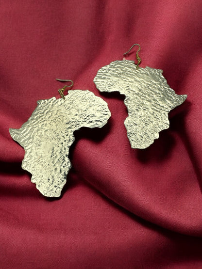 Oversized African Map Brass Dangle Earrings (Gold & Silver)