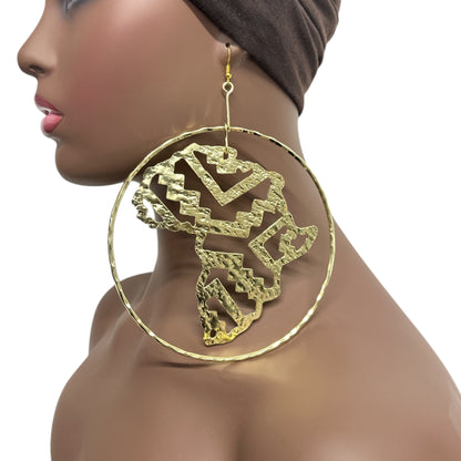 Handcrafted Oversized African Map Statement Brass Earrings – Bold & Unique Design