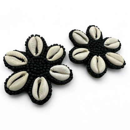 Handmade Cowrie Shell Beaded Earrings - Floral Statement Design