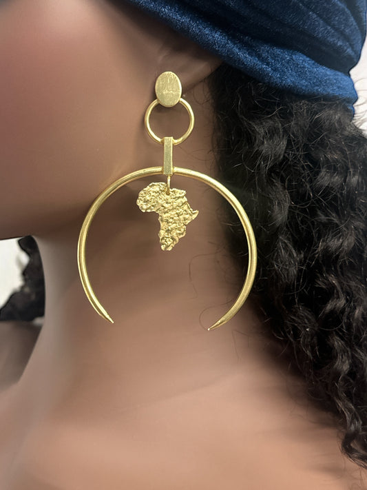 Brass African Map Hoop Earrings – Handmade Afrocentric Jewellery