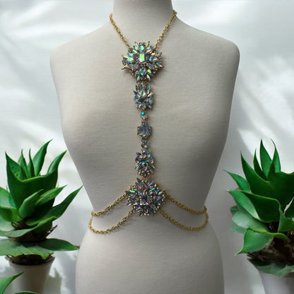 Luxury Rhinestone Crystal Statement Body Chain – Gold Plated, Festival & Party Jewellery