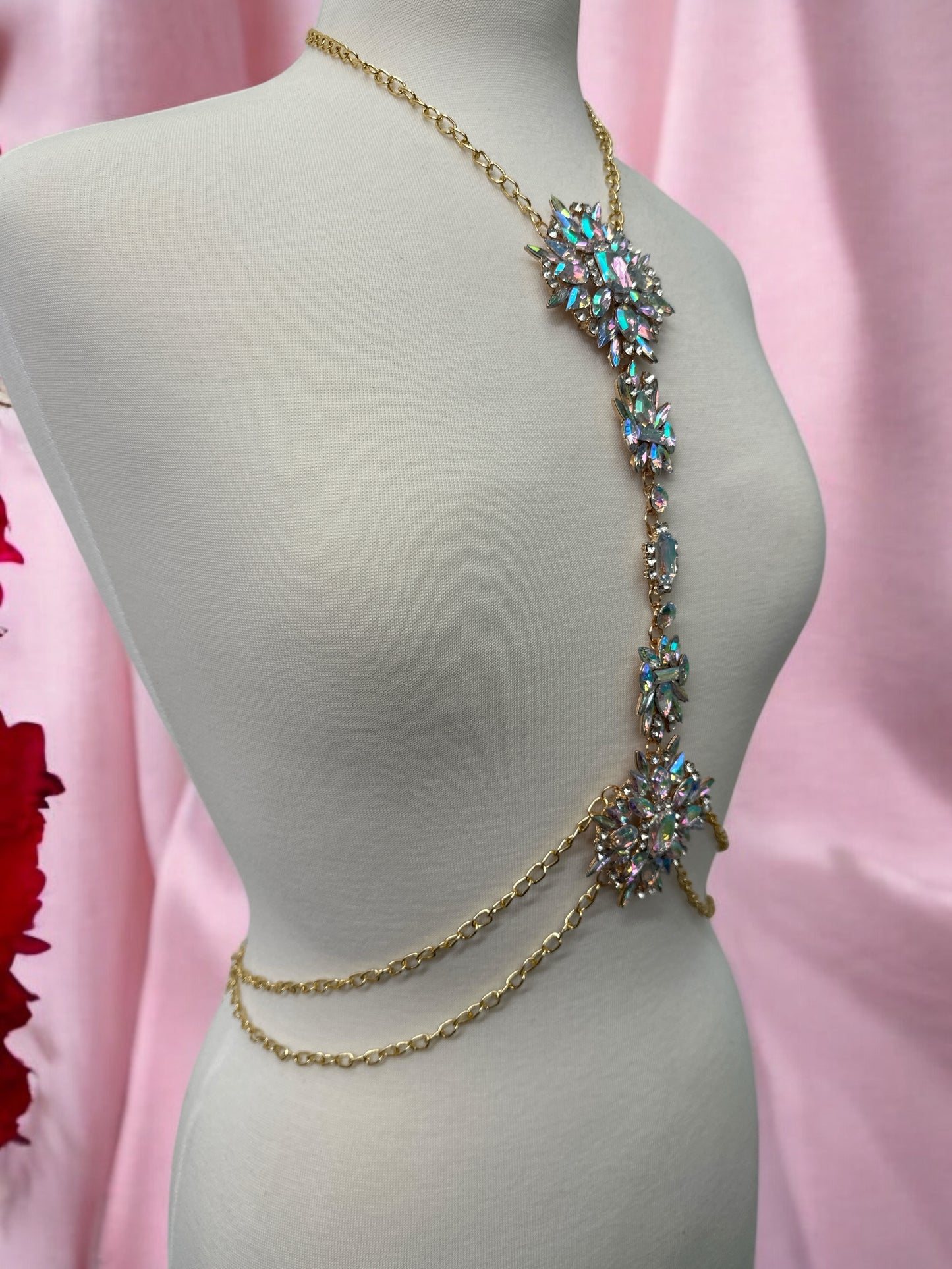 Luxury Rhinestone Crystal Statement Body Chain – Gold Plated, Festival & Party Jewellery