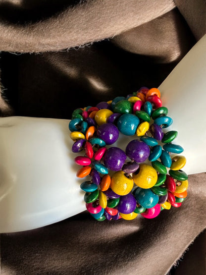 Bohemian Multicoloured Wooden Beaded Bracelet