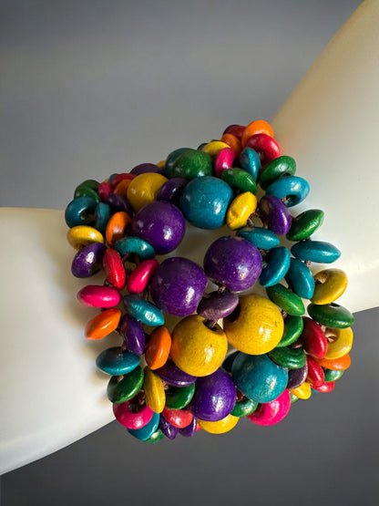 Bohemian Multicoloured Wooden Beaded Bracelet