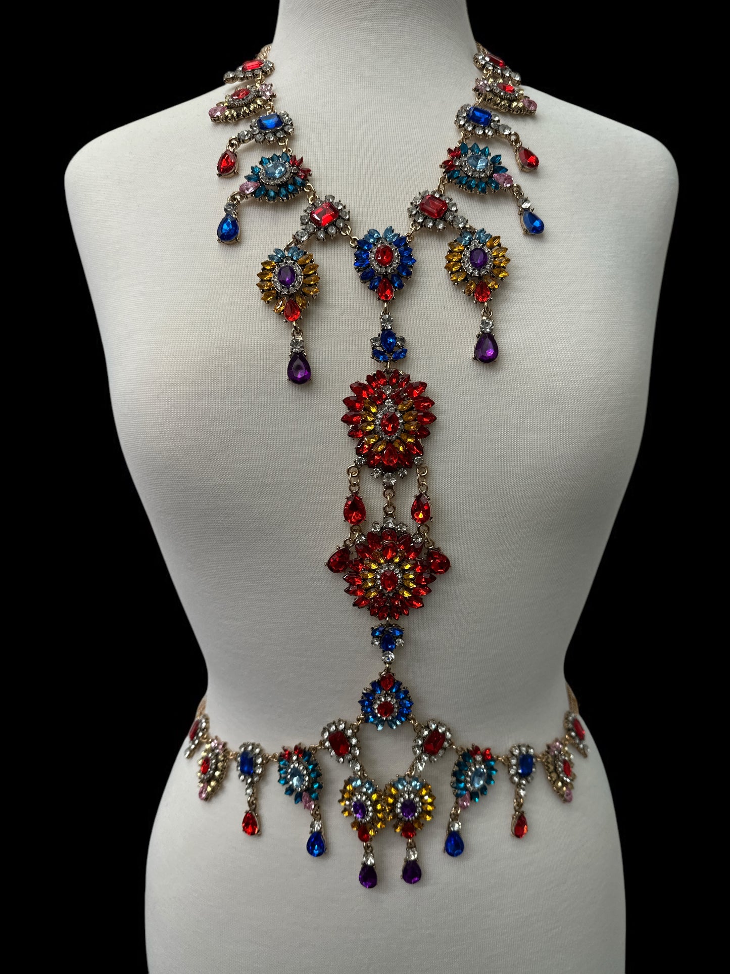 Luxury Multicolour Statement Rhinestone Body Chain – Crystal Bridal & Evening Wear Jewellery