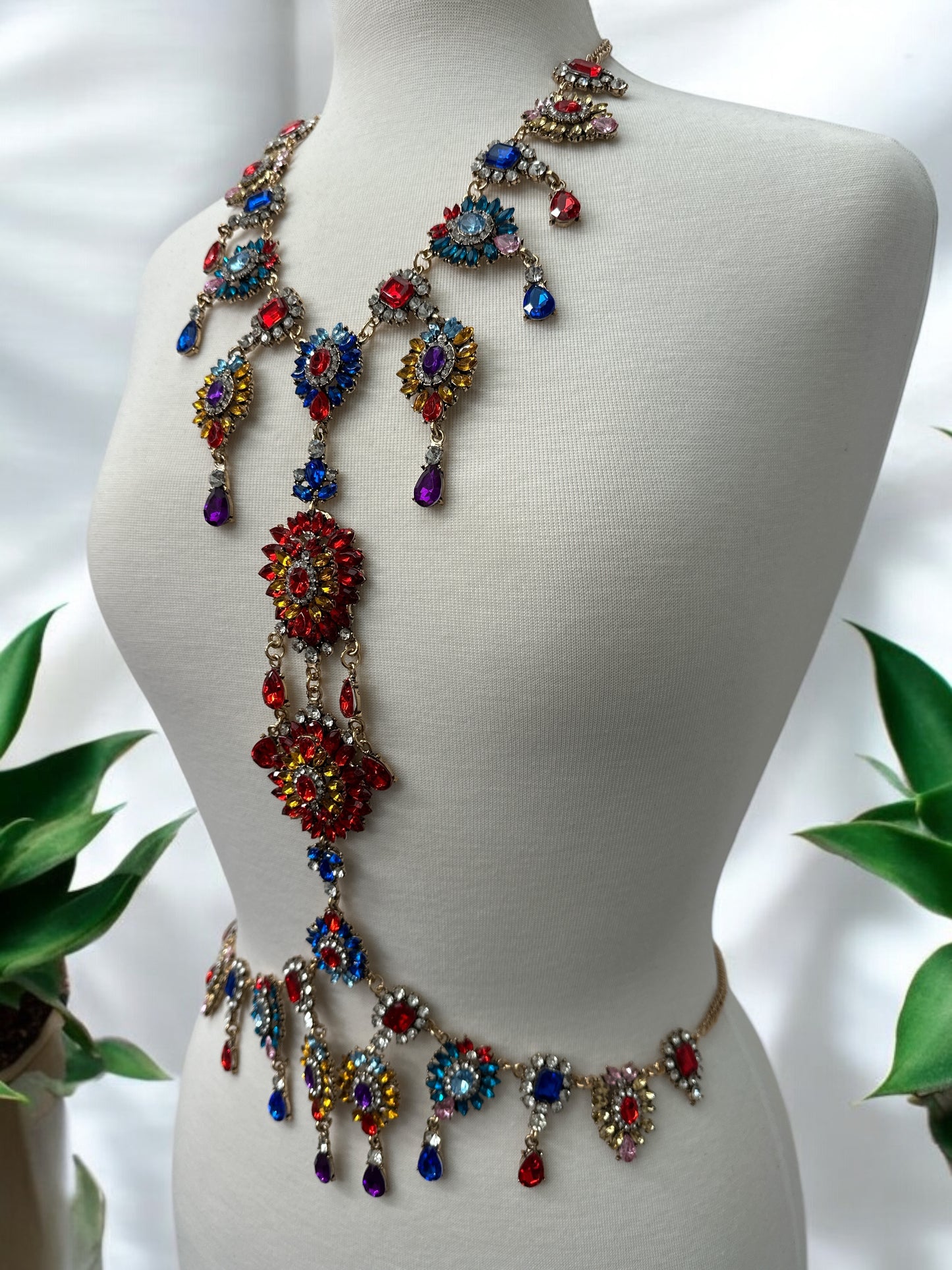 Luxury Multicolour Statement Rhinestone Body Chain – Crystal Bridal & Evening Wear Jewellery