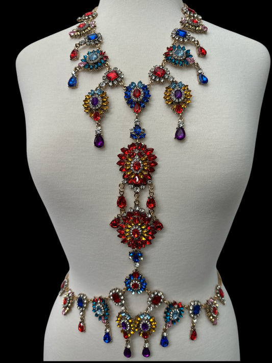 Luxury Multicolour Statement Rhinestone Body Chain – Crystal Bridal & Evening Wear Jewellery