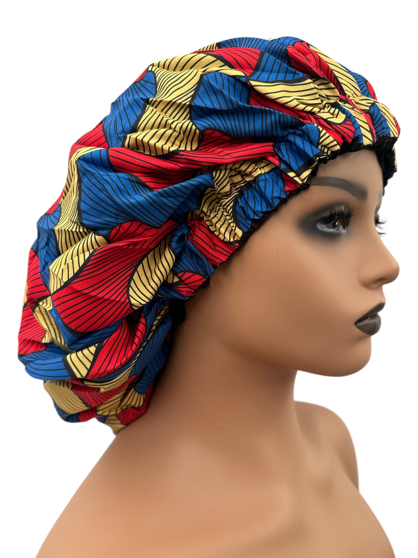 Double-Layered Ankara Satin Silk Reversible Bonnet Cap – Extra Large for Braids & Natural Hair Protection