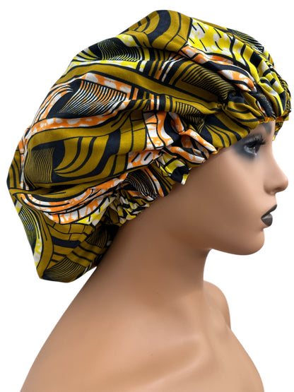 Double-Layered Ankara & Satin Silk Bonnet Hair Cap – For Braids & Natural Hair Protection