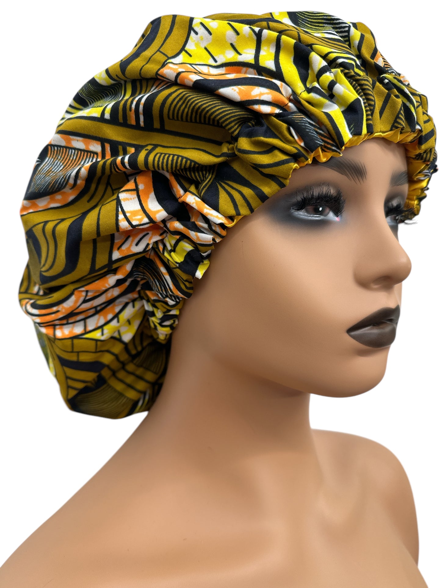 Double-Layered Ankara & Satin Silk Bonnet Hair Cap – For Braids & Natural Hair Protection