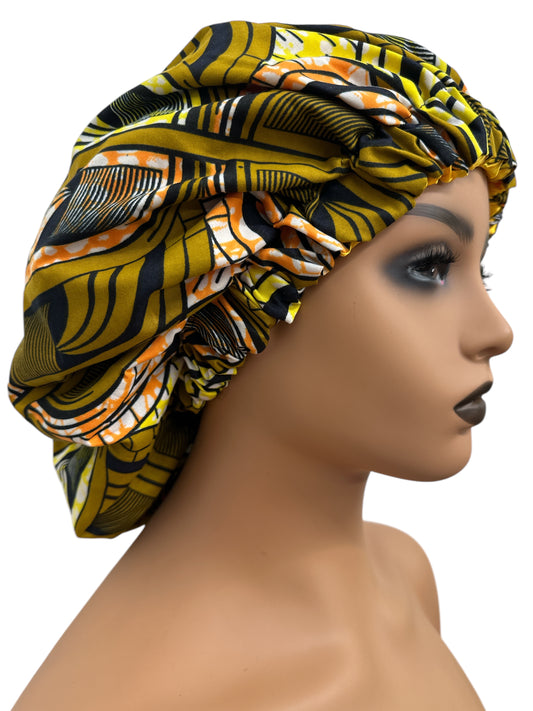 Double-Layered Ankara & Satin Silk Bonnet Hair Cap – For Braids & Natural Hair Protection