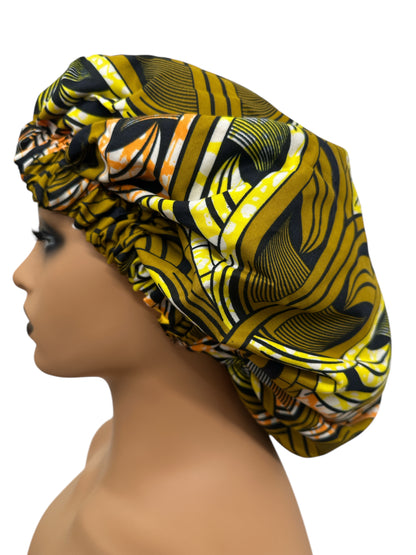 Double-Layered Ankara & Satin Silk Bonnet Hair Cap – For Braids & Natural Hair Protection