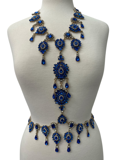 Luxury Blue Statement Rhinestone Body Chain – Crystal Bridal & Evening Wear Jewellery