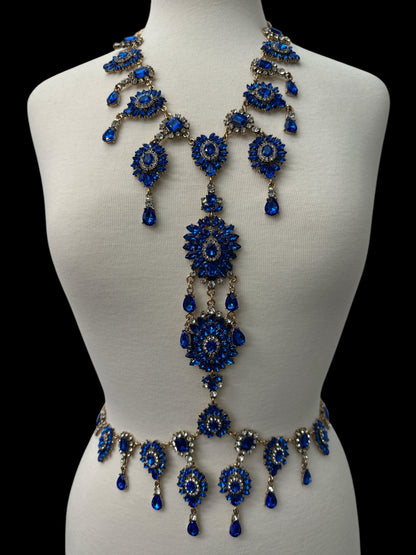 Luxury Blue Statement Rhinestone Body Chain – Crystal Bridal & Evening Wear Jewellery