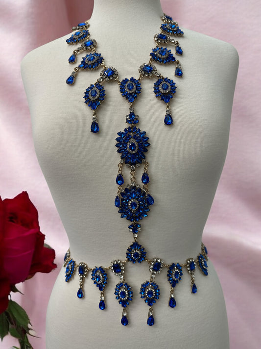 Luxury Blue Statement Rhinestone Body Chain – Crystal Bridal & Evening Wear Jewellery