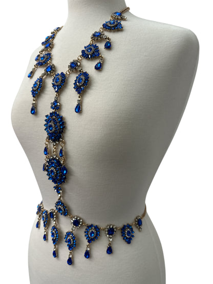 Luxury Blue Statement Rhinestone Body Chain – Crystal Bridal & Evening Wear Jewellery