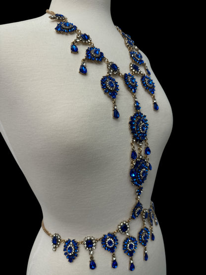 Luxury Blue Statement Rhinestone Body Chain – Crystal Bridal & Evening Wear Jewellery