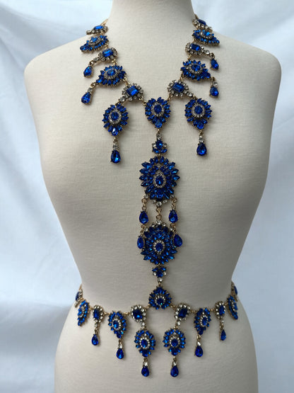 Luxury Blue Statement Rhinestone Body Chain – Crystal Bridal & Evening Wear Jewellery