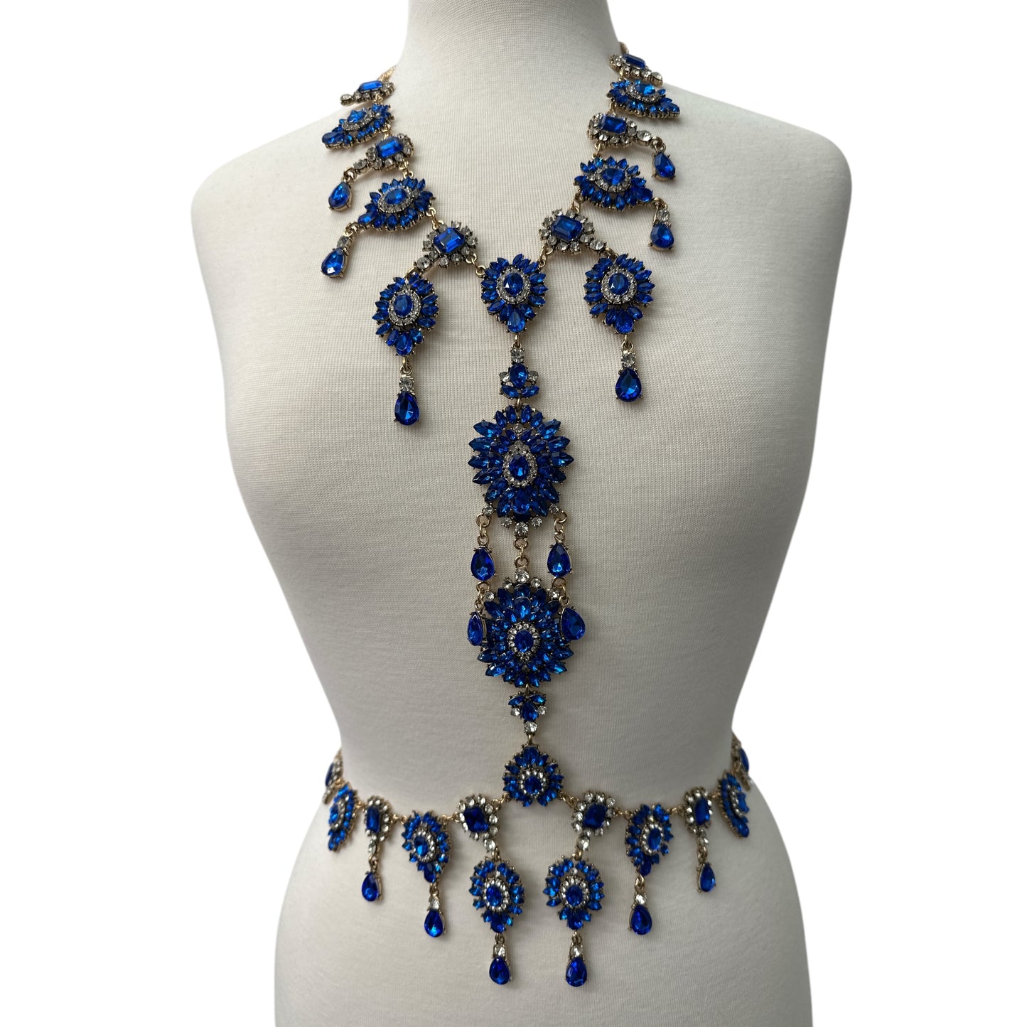 Luxury Blue Statement Rhinestone Body Chain – Crystal Bridal & Evening Wear Jewellery