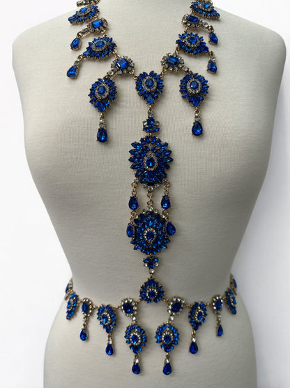 Luxury Blue Statement Rhinestone Body Chain – Crystal Bridal & Evening Wear Jewellery