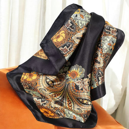 Luxury Square Satin Silk Scarf – Elegant Floral Paisley Print for Women