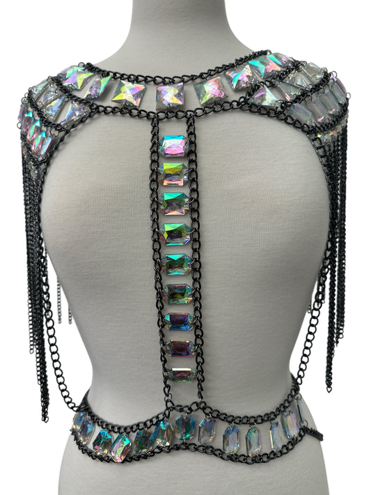 Boho Shoulder Rhinestone Tassel Body Chain – Festival Statement Jewellery