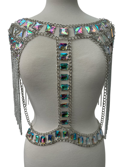 Boho Shoulder Rhinestone Tassel Body Chain – Festival Statement Jewellery