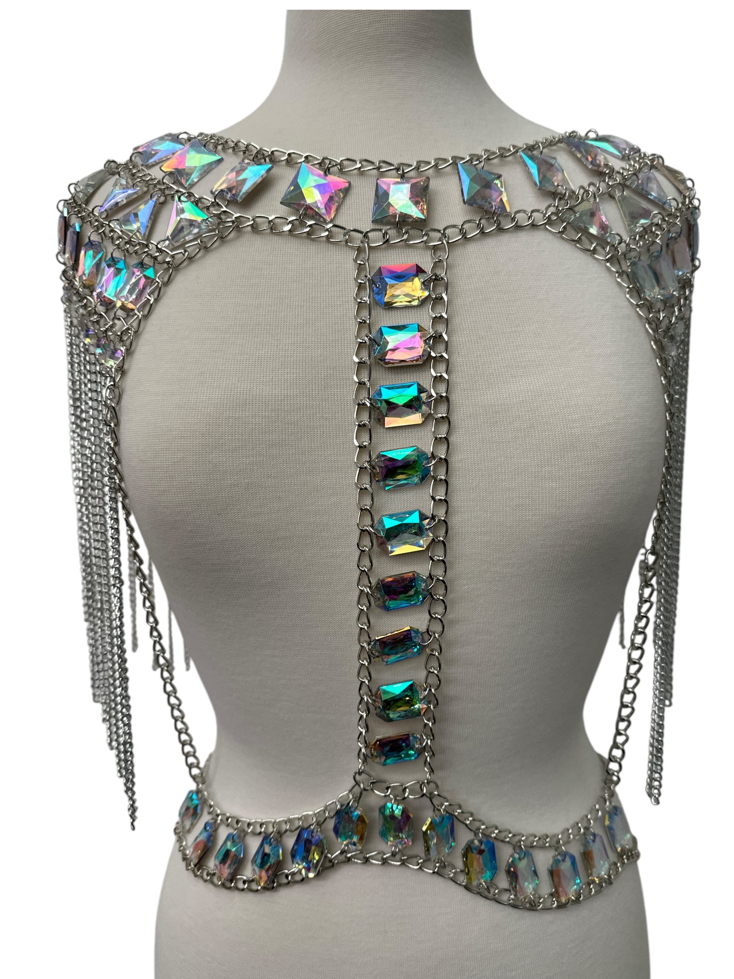 Boho Shoulder Rhinestone Tassel Body Chain – Festival Statement Jewellery