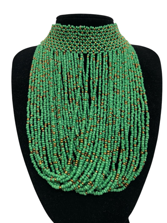 Authentic African Green Beaded Ethnic Choker Pendant Necklace