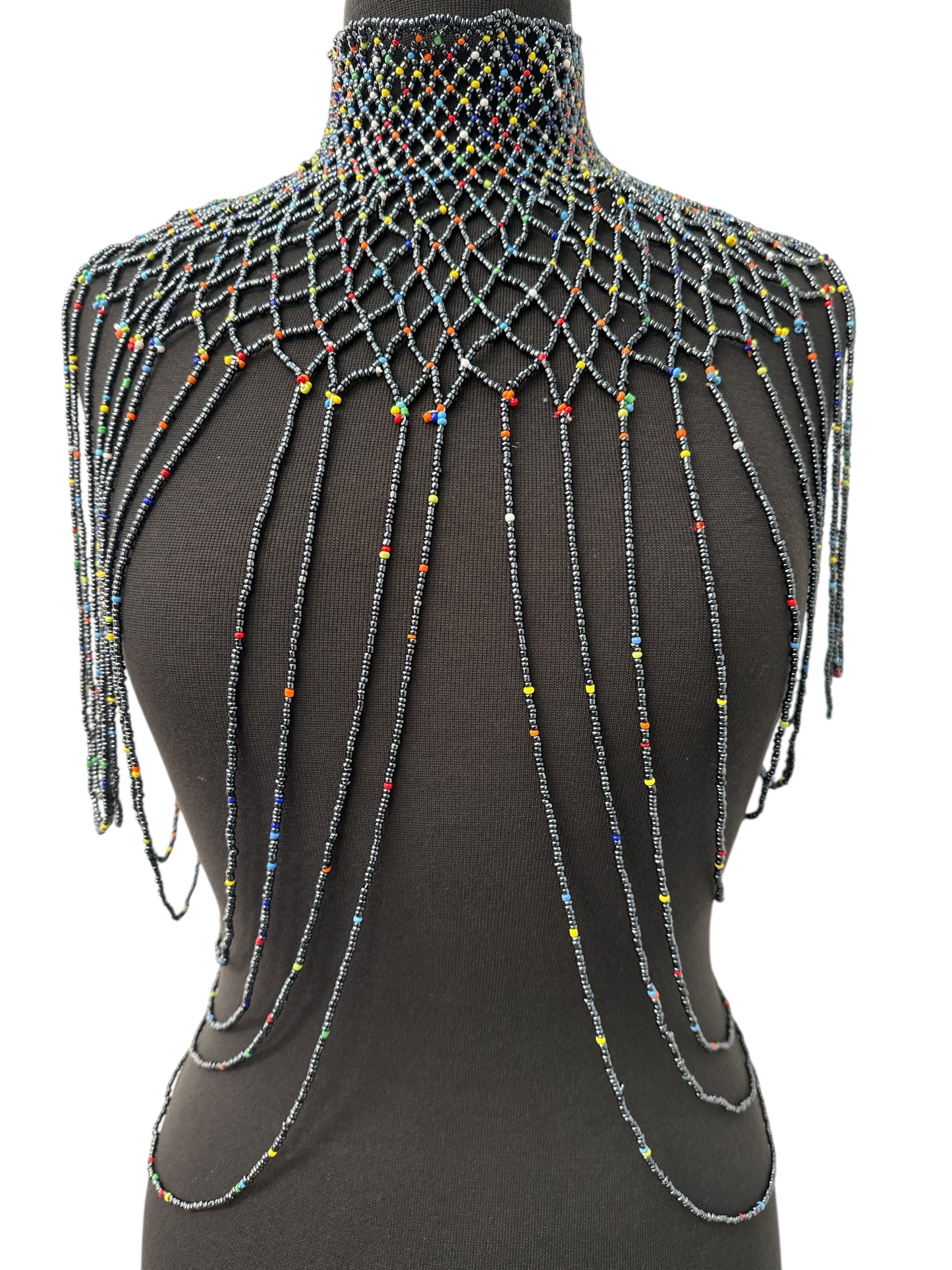 Grey Authentic Maasai Zulu Ethnic Beaded Collar Shoulder Body Jewellery