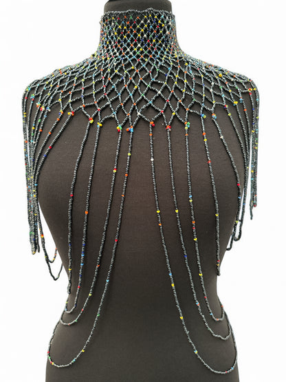 Grey Authentic Maasai Zulu Ethnic Beaded Collar Shoulder Body Jewellery