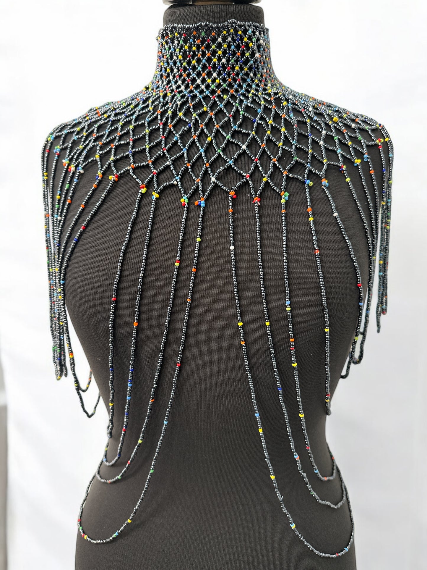 Grey Authentic Maasai Zulu Ethnic Beaded Collar Shoulder Body Jewellery