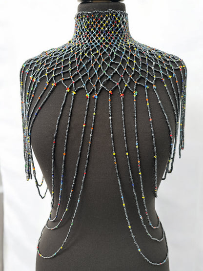 Grey Authentic Maasai Zulu Ethnic Beaded Collar Shoulder Body Jewellery