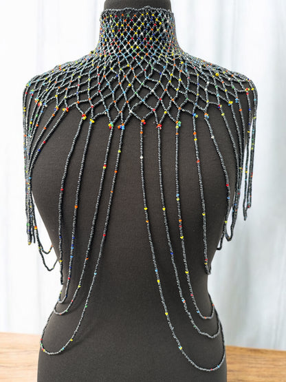 Grey Authentic Maasai Zulu Ethnic Beaded Collar Shoulder Body Jewellery